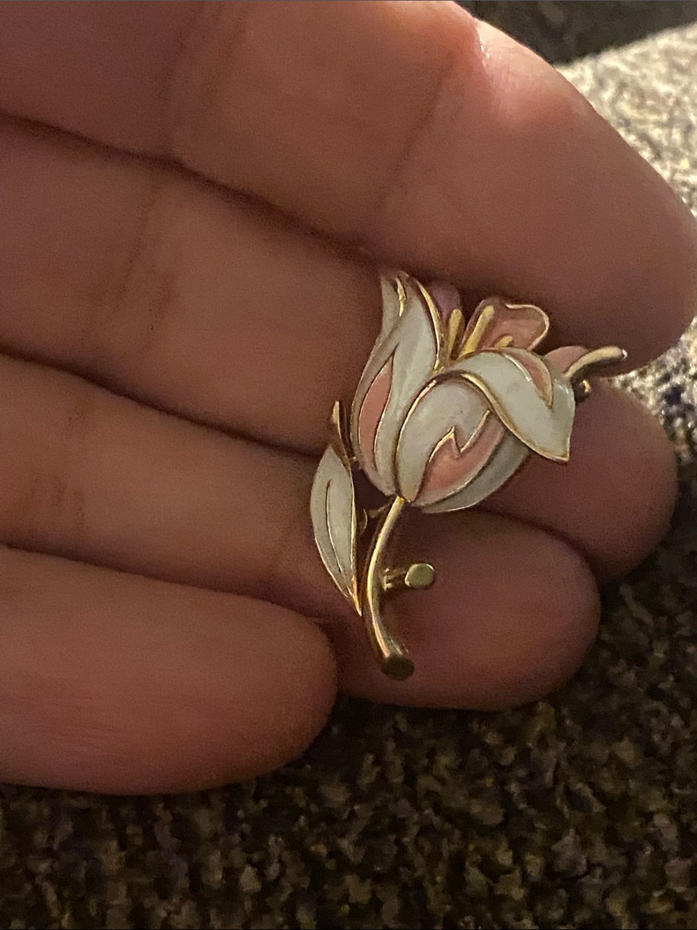 Vintage 1968 Crown Trifari Signed Enamel Tulip Brooch Pin Cottagecore Coquette